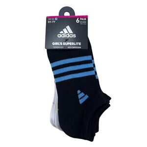 adidas Girl's Superlite No Show Socks - 6 Pairs Size Large 5Y-7Y New Black White